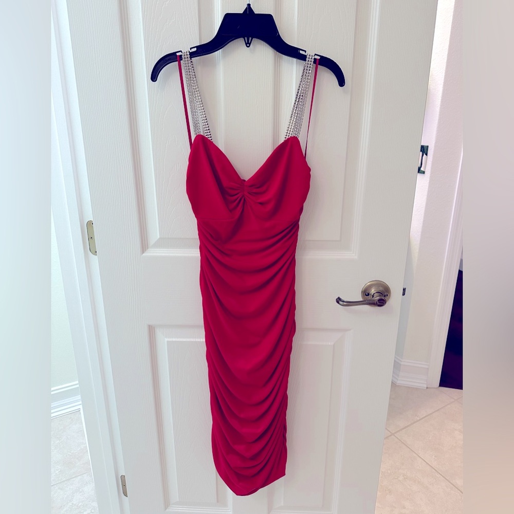 XS red dress with rhinestone straps